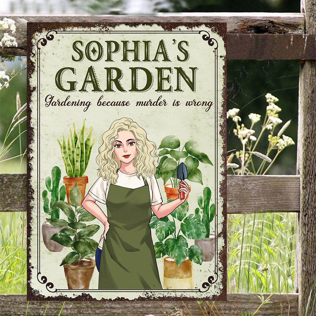 Jardiner parce que le meurtre est mal - Panneau métallique rectangulaire personnalisé sur le thème du jardinage