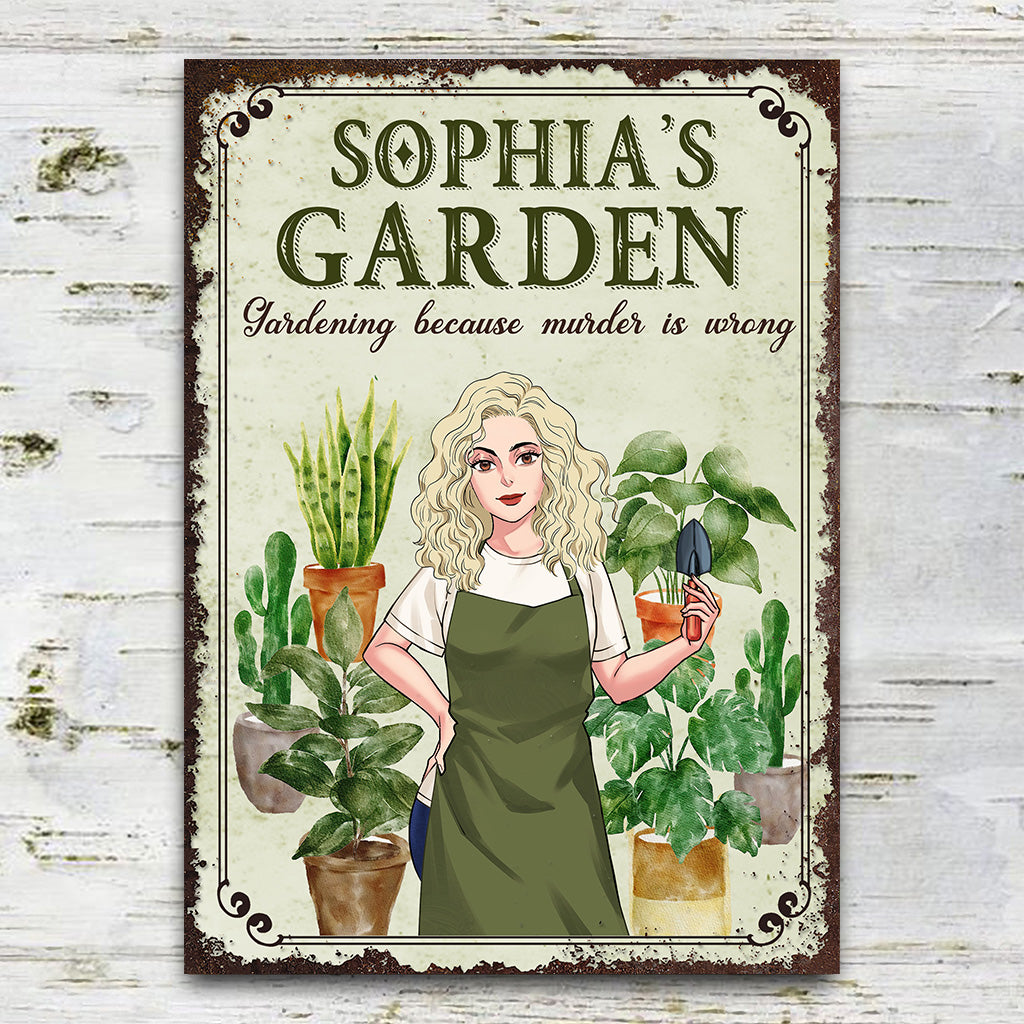 Jardiner parce que le meurtre est mal - Panneau métallique rectangulaire personnalisé sur le thème du jardinage