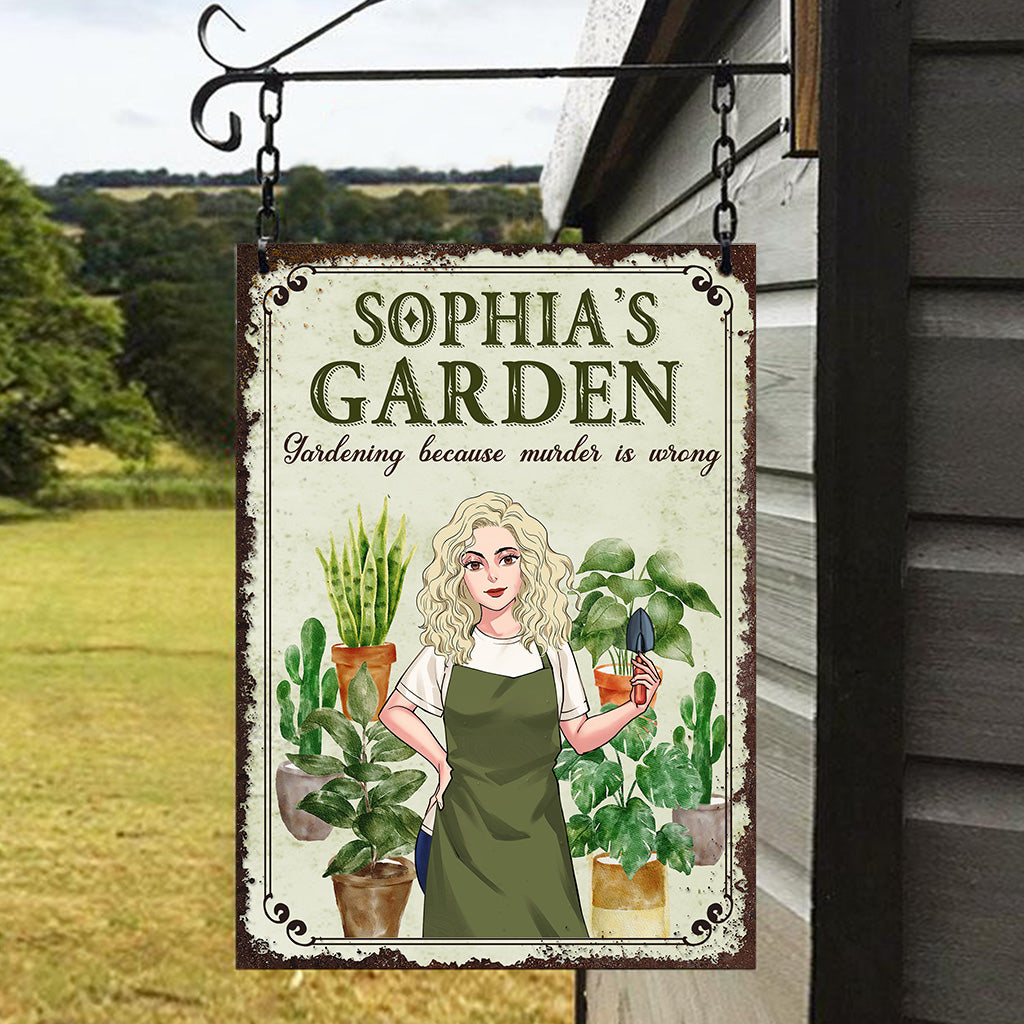 Jardiner parce que le meurtre est mal - Panneau métallique rectangulaire personnalisé sur le thème du jardinage