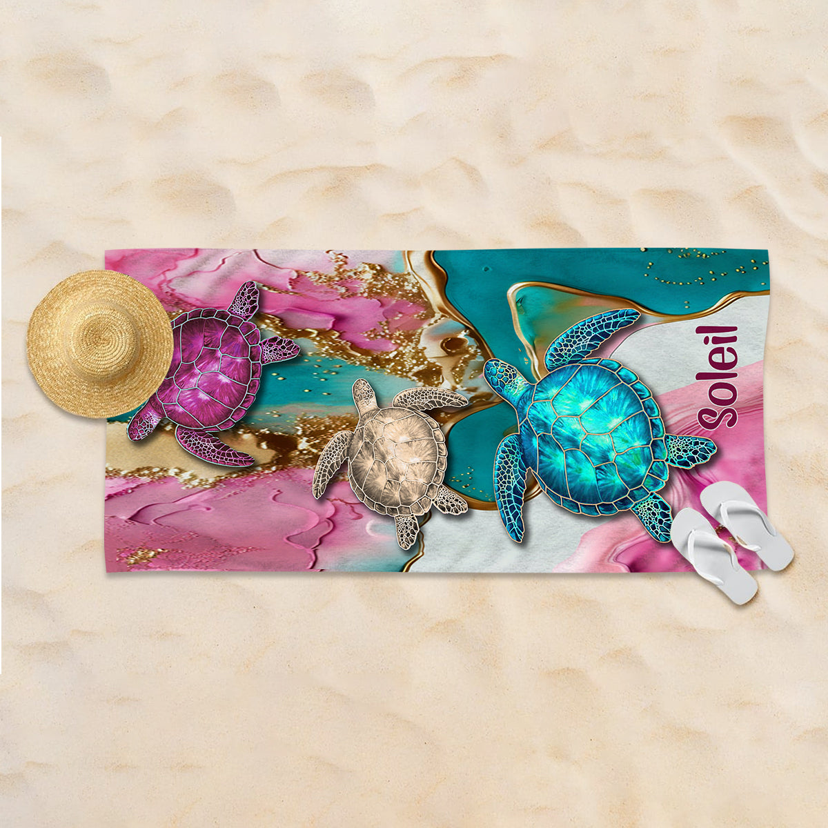 Serviette de plage personnalisée « Beach Please » pour amoureux de la mer