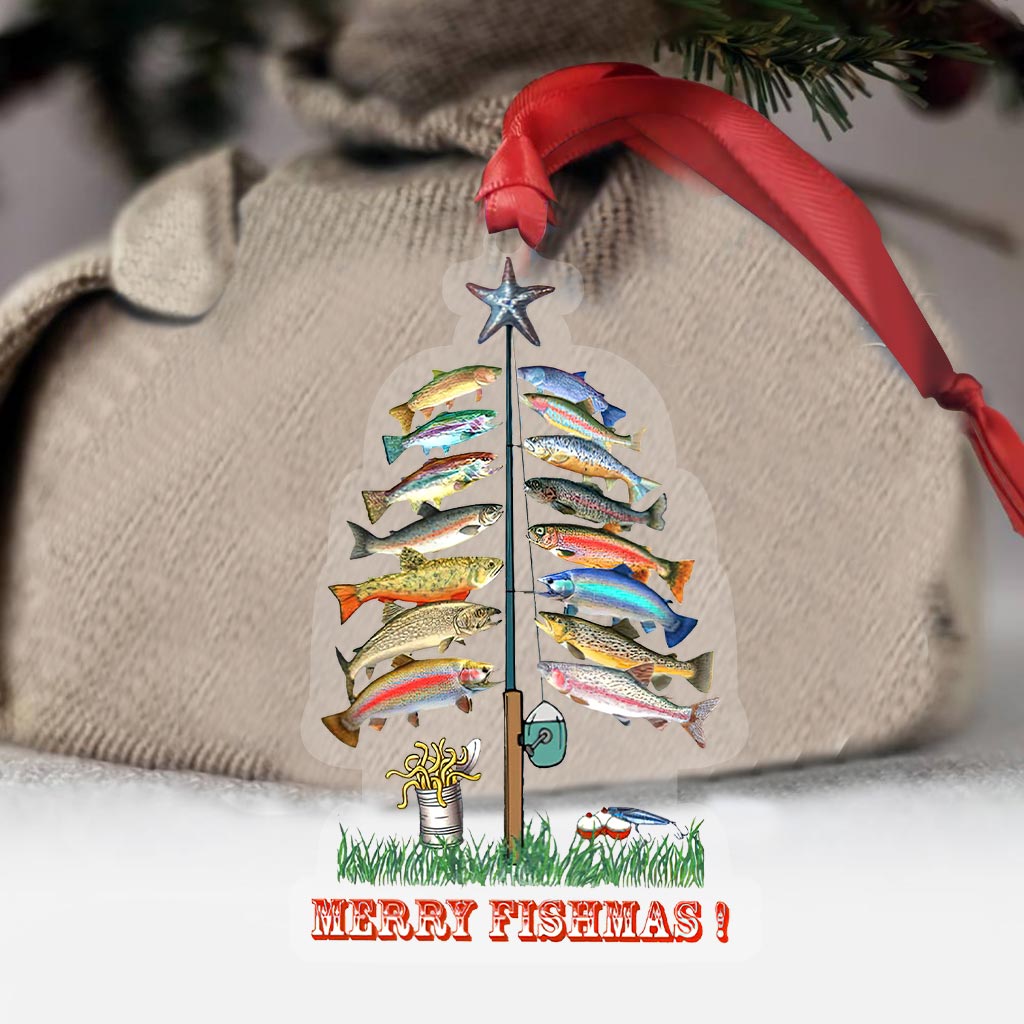 Joyeux Noël des Poissons - Ornement de Noël transparent sur le thème de la pêche