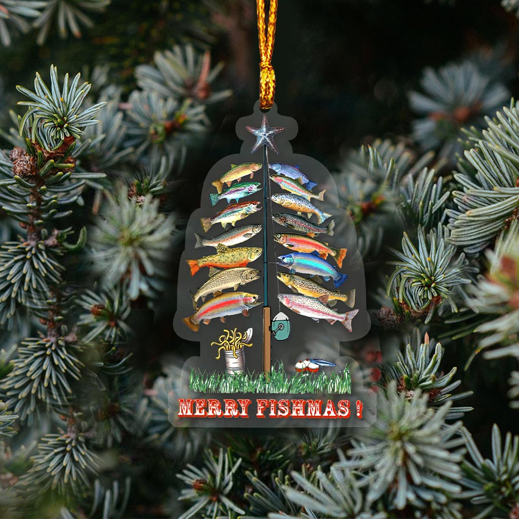 Joyeux Noël des Poissons - Ornement de Noël transparent sur le thème de la pêche