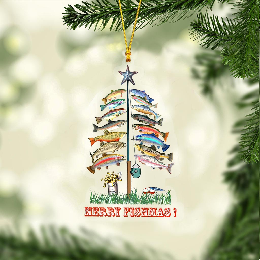 Joyeux Noël des Poissons - Ornement de Noël transparent sur le thème de la pêche