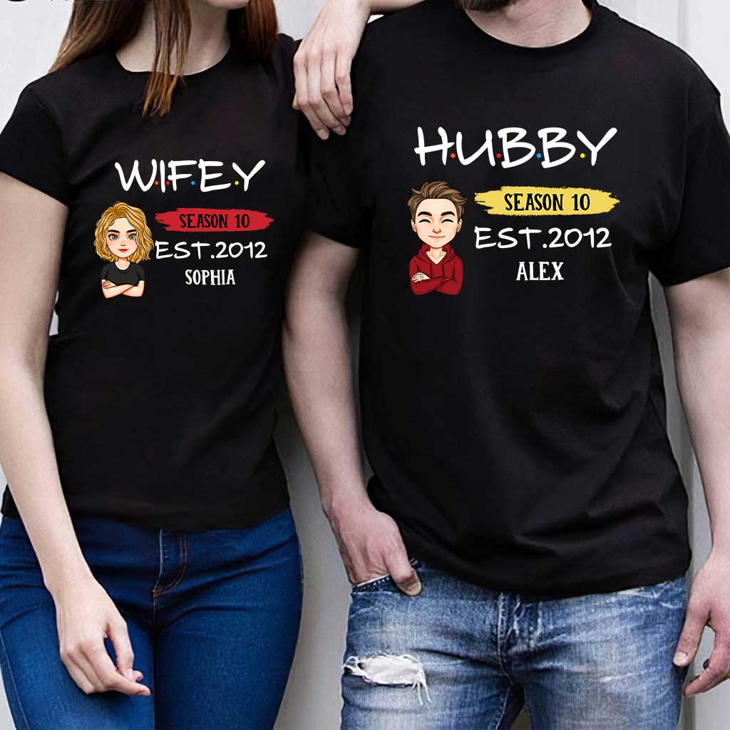 T-shirt et sweat à capuche personnalisés pour couples « Husby Wifey »
