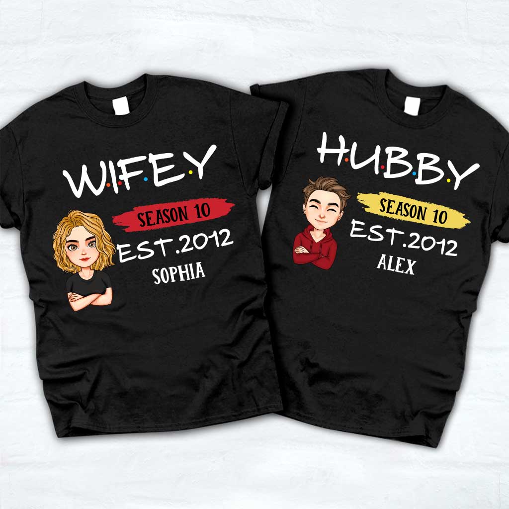 T-shirt et sweat à capuche personnalisés pour couples « Husby Wifey »