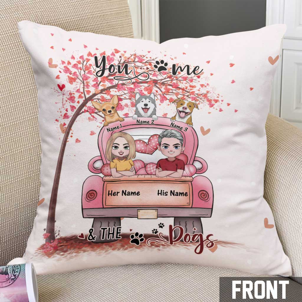 Coussin décoratif personnalisé pour couple « Toi, moi et le chien »