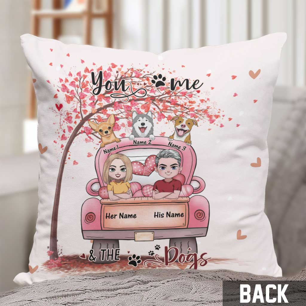 Coussin décoratif personnalisé pour couple « Toi, moi et le chien »