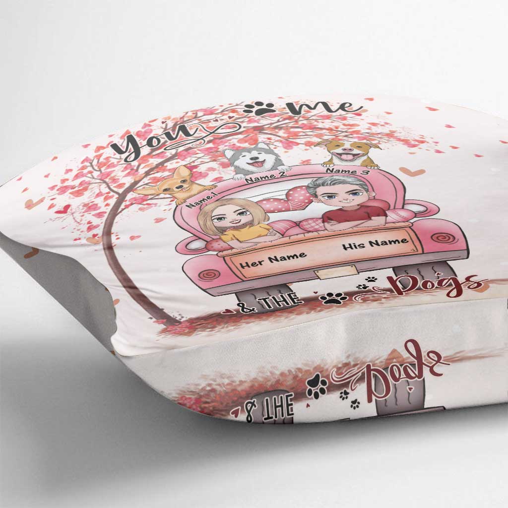 Coussin décoratif personnalisé pour couple « Toi, moi et le chien »