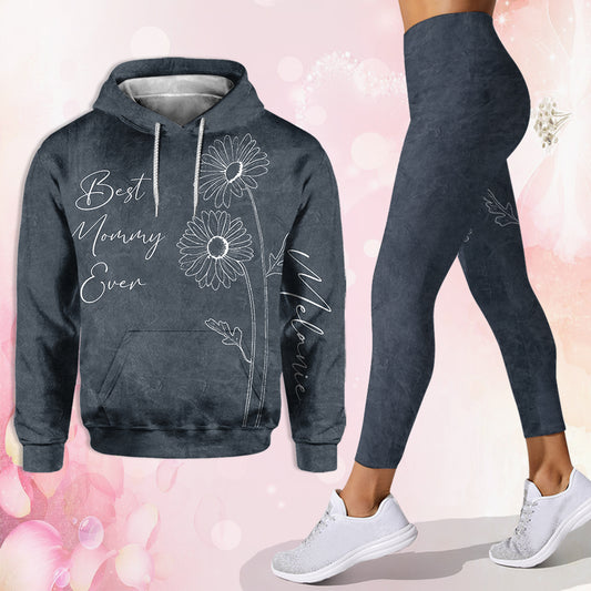 Meilleure maman, grand-mère, fleur de naissance - Sweat à capuche et legging personnalisés pour la fête des mères