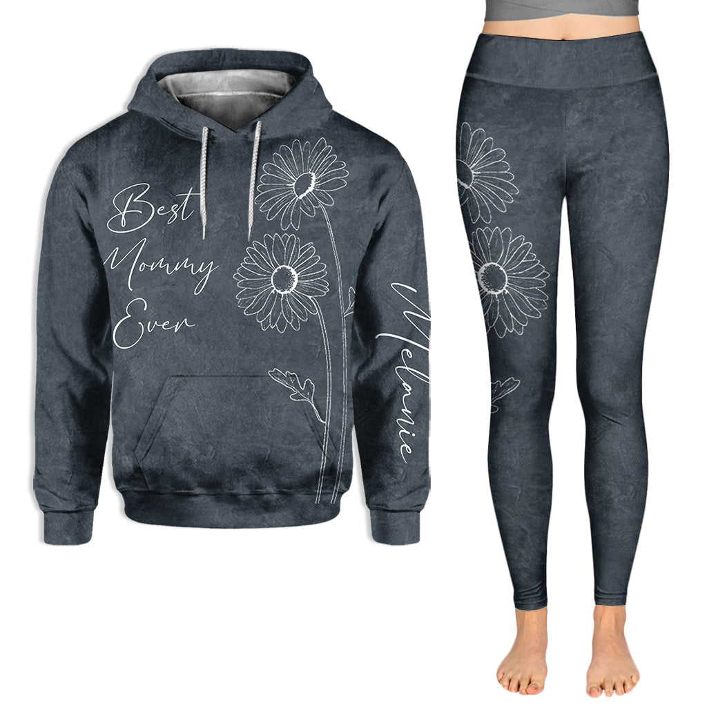 Meilleure maman, grand-mère, fleur de naissance - Sweat à capuche et legging personnalisés pour la fête des mères