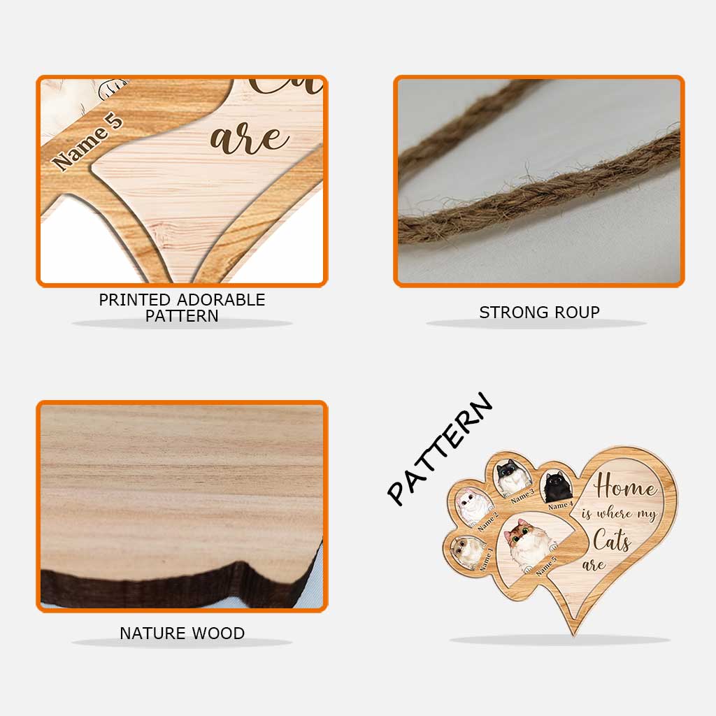« La maison, c'est là où sont mes chats » - Panneau en bois personnalisé