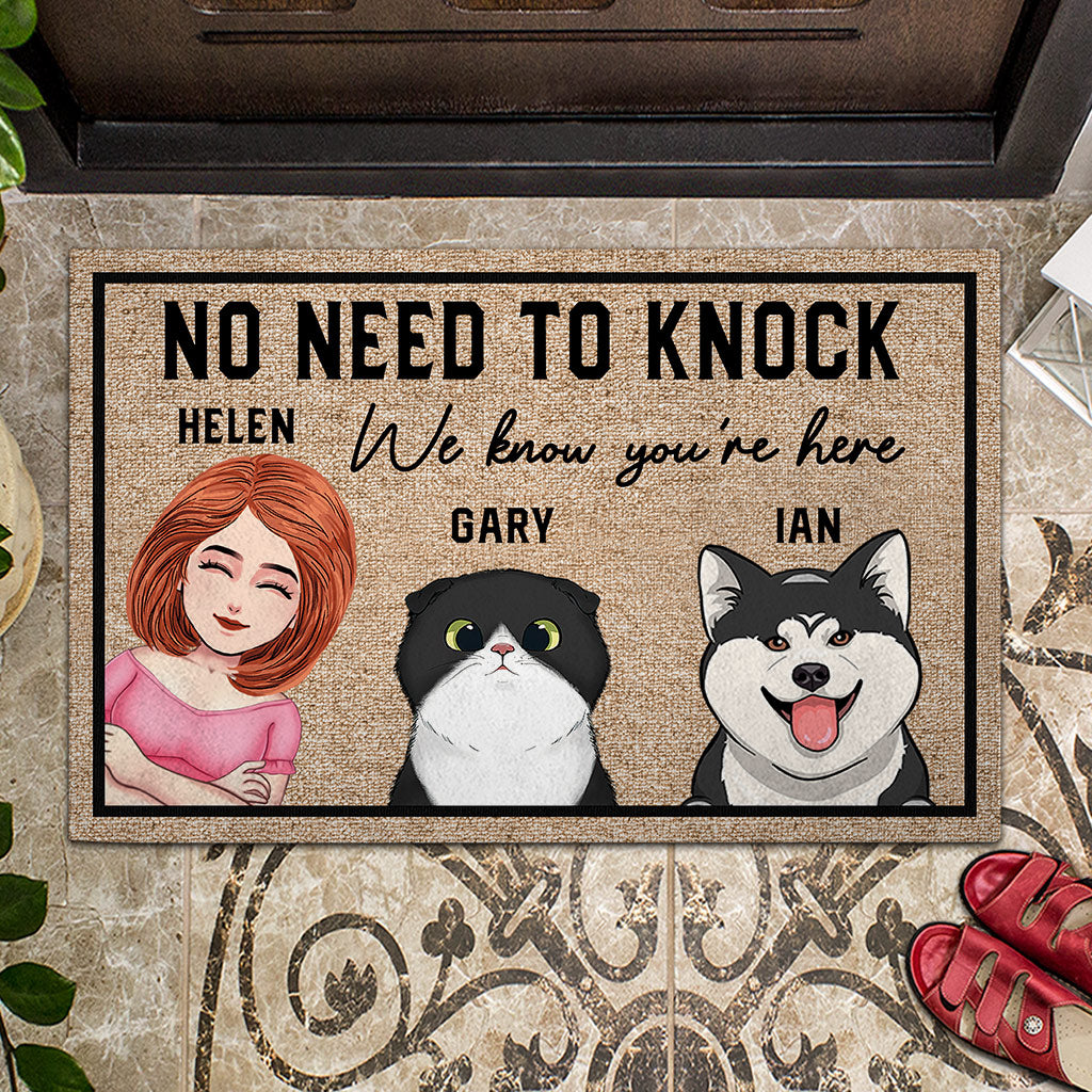 Pas besoin de frapper, on sait que vous êtes là - Paillasson personnalisé pour chien
