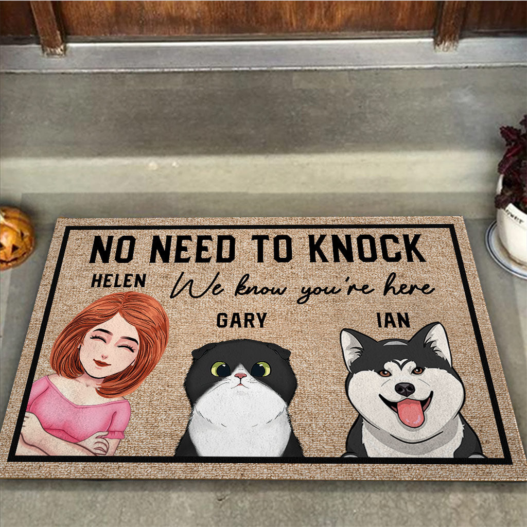 Pas besoin de frapper, on sait que vous êtes là - Paillasson personnalisé pour chien