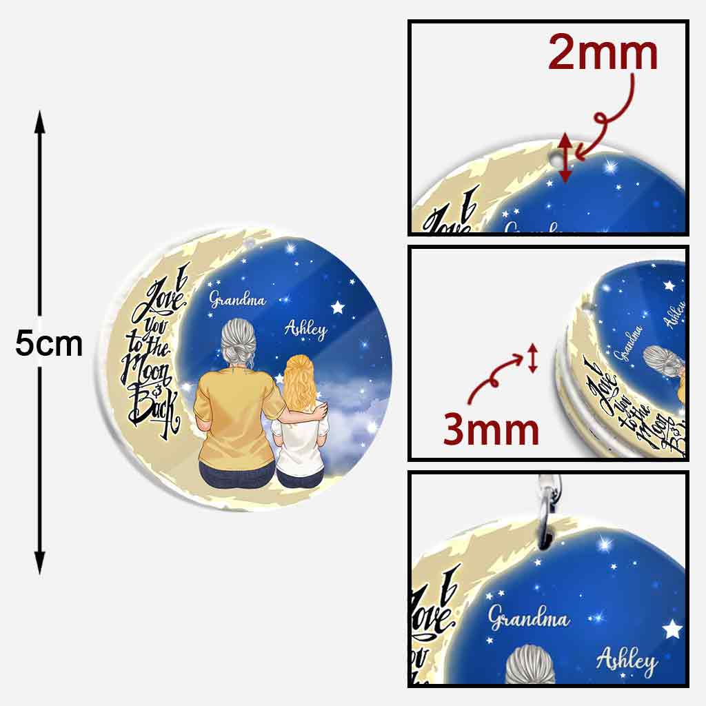 Aller et revenir de la Lune - Cadeau pour grand-mère, maman, papa, grand-père - Porte-clés personnalisé