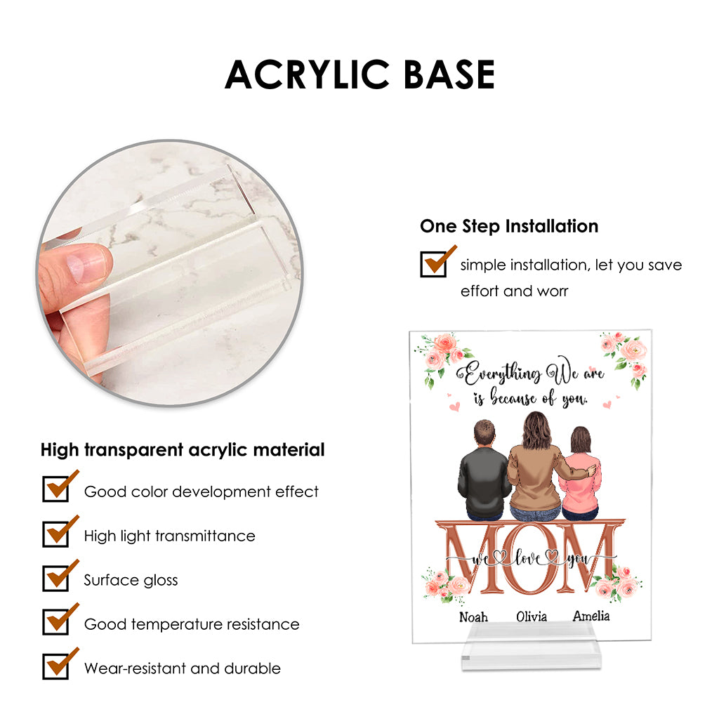 Tout ce que nous sommes grâce à toi - Plaque acrylique transparente personnalisée pour la fête des mères