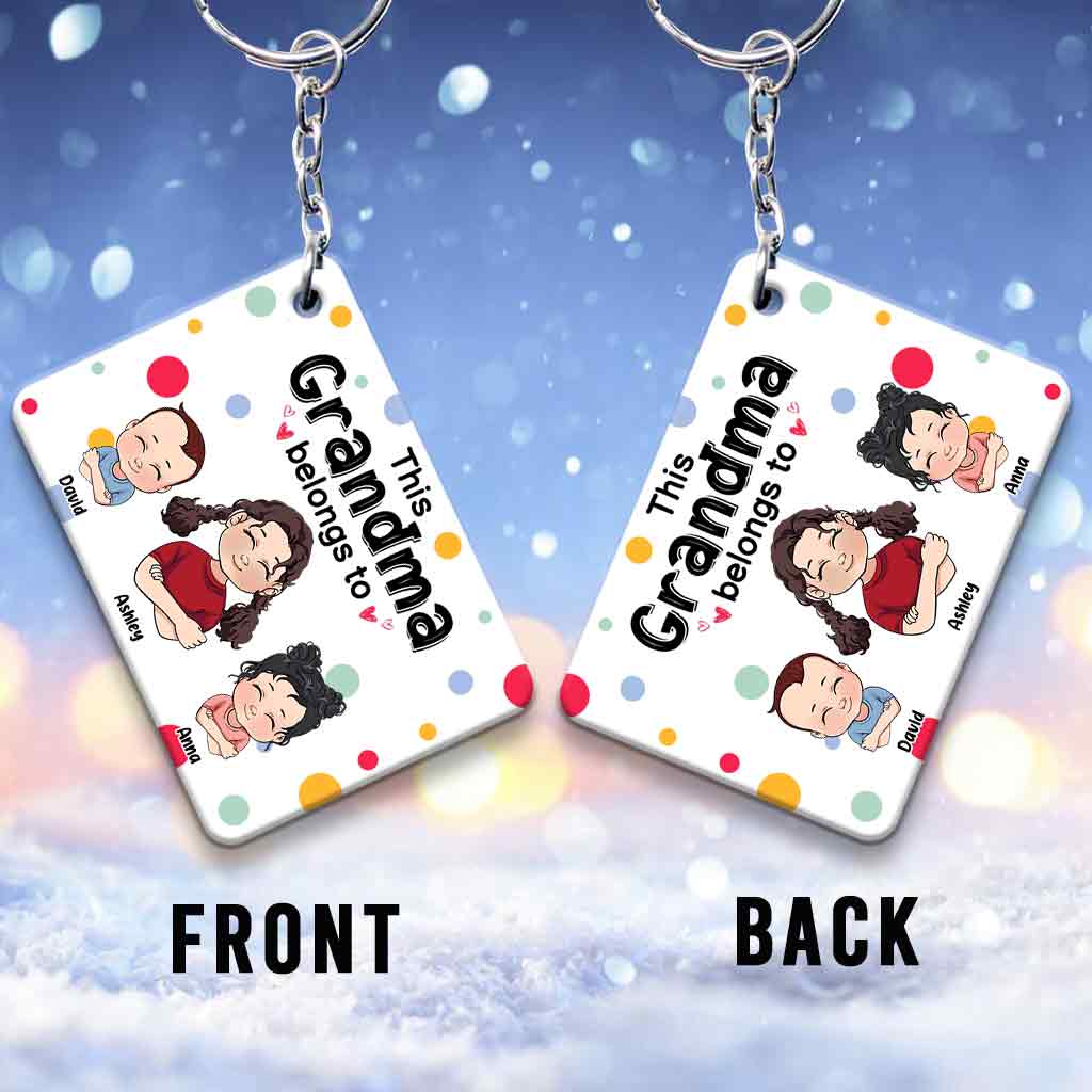 This Grandma / Grandpa / Mom / Dad Belongs To - Personalized Mother's day Grandma Keychain (Printed On Both Sides)