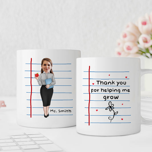 Merci de m'avoir aidé à grandir - Mug personnalisé pour enseignant