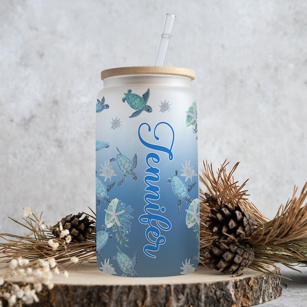 Ombre Ocean - Personalized Turtle Can Glass