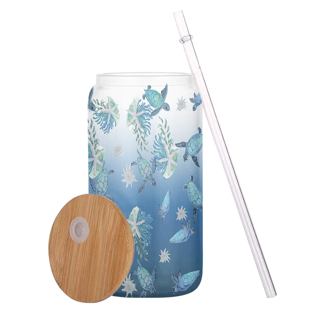 Ombre Ocean - Personalized Turtle Can Glass