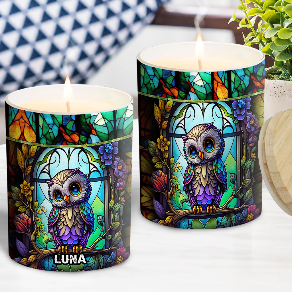 Bougie hibou personnalisée avec couvercle en bois - Chouette colorée