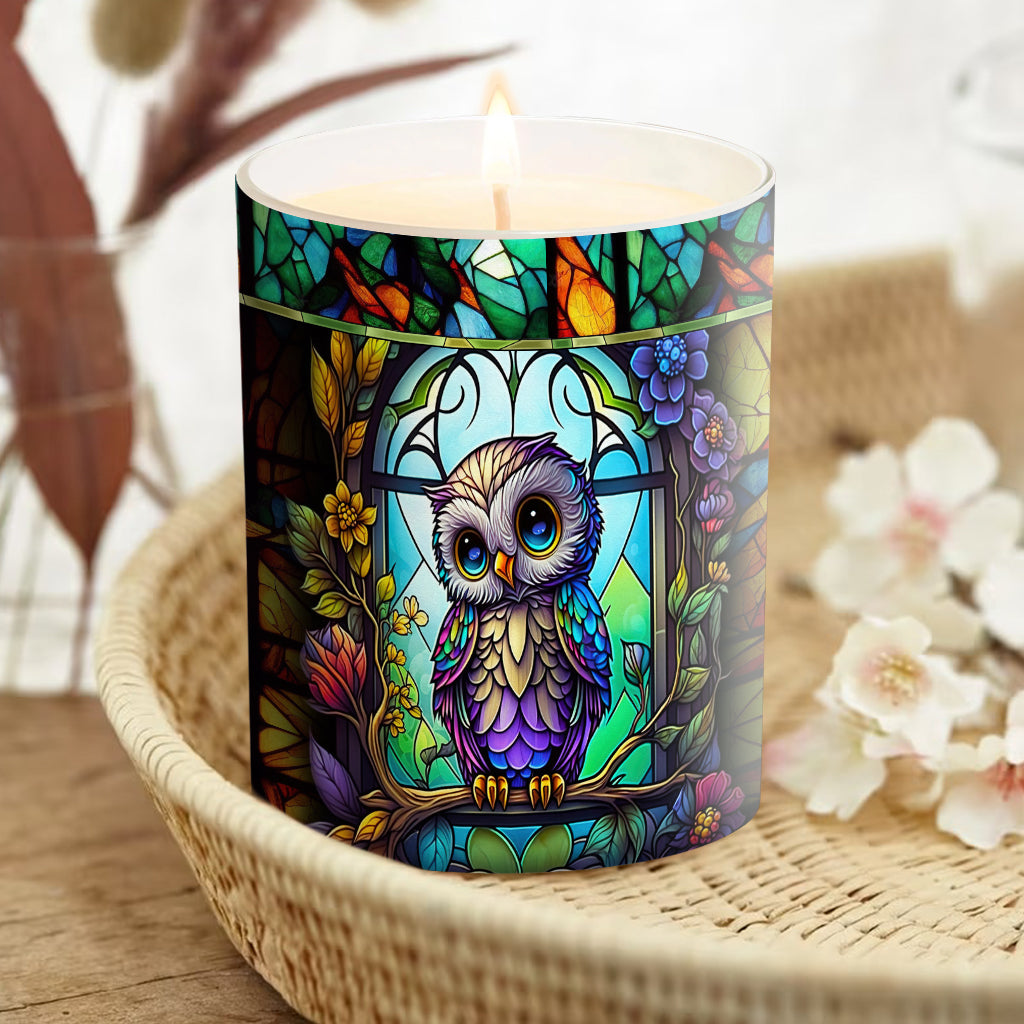 Bougie hibou personnalisée avec couvercle en bois - Chouette colorée