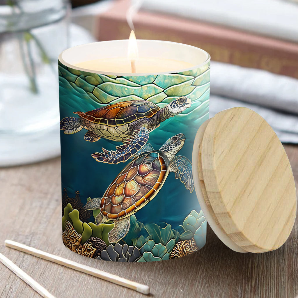 Bougie tortue colorée personnalisée avec couvercle en bois
