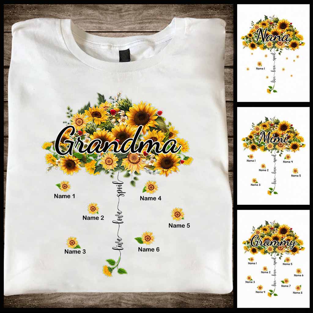 T-shirt et sweat à capuche personnalisés « Vivre, aimer, gâter » avec parapluie tournesol - 1021