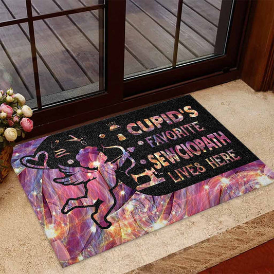 Cupid's Favorite Sewciopath Lives Here - Sewing Doormat