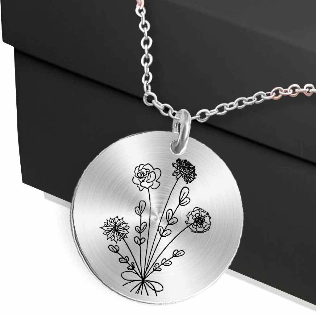 Birthday Flower - Gift for mom, wife,girlfriend, grandma - Personalized Round Pendant Necklace