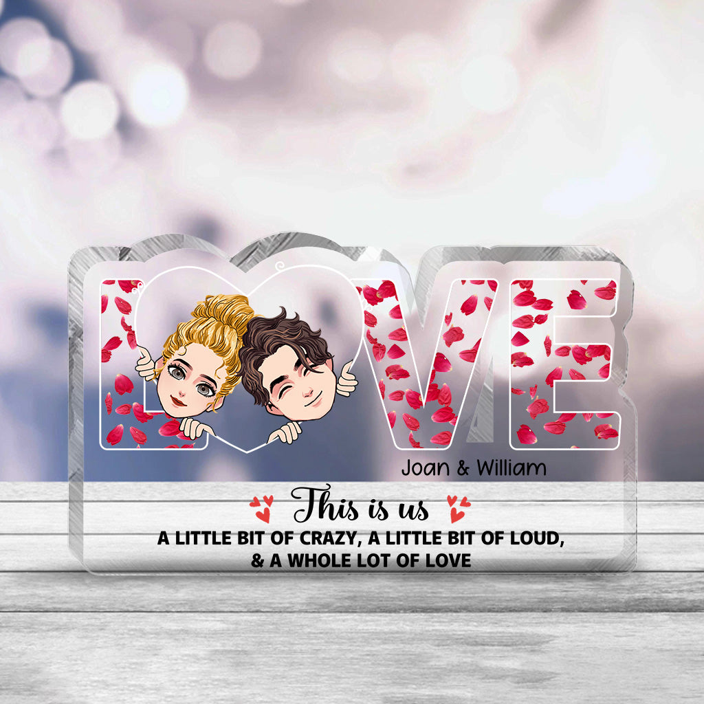 « This Is Us » - Cadeau pour couple (mari, femme, petit ami, petite amie, amoureux des chiens) - Plaque acrylique personnalisée.