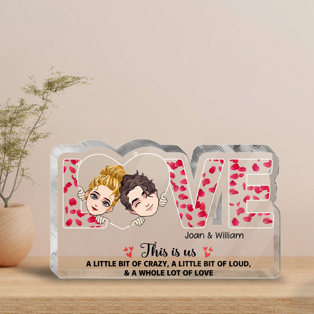 « This Is Us » - Cadeau pour couple (mari, femme, petit ami, petite amie, amoureux des chiens) - Plaque acrylique personnalisée.