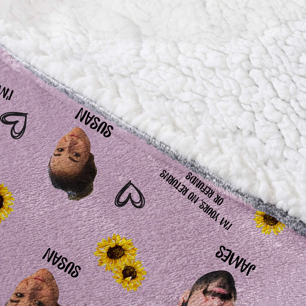 I'm Yours No Returns Or Refunds - Personalized Couple Couple Blanket Hoodie