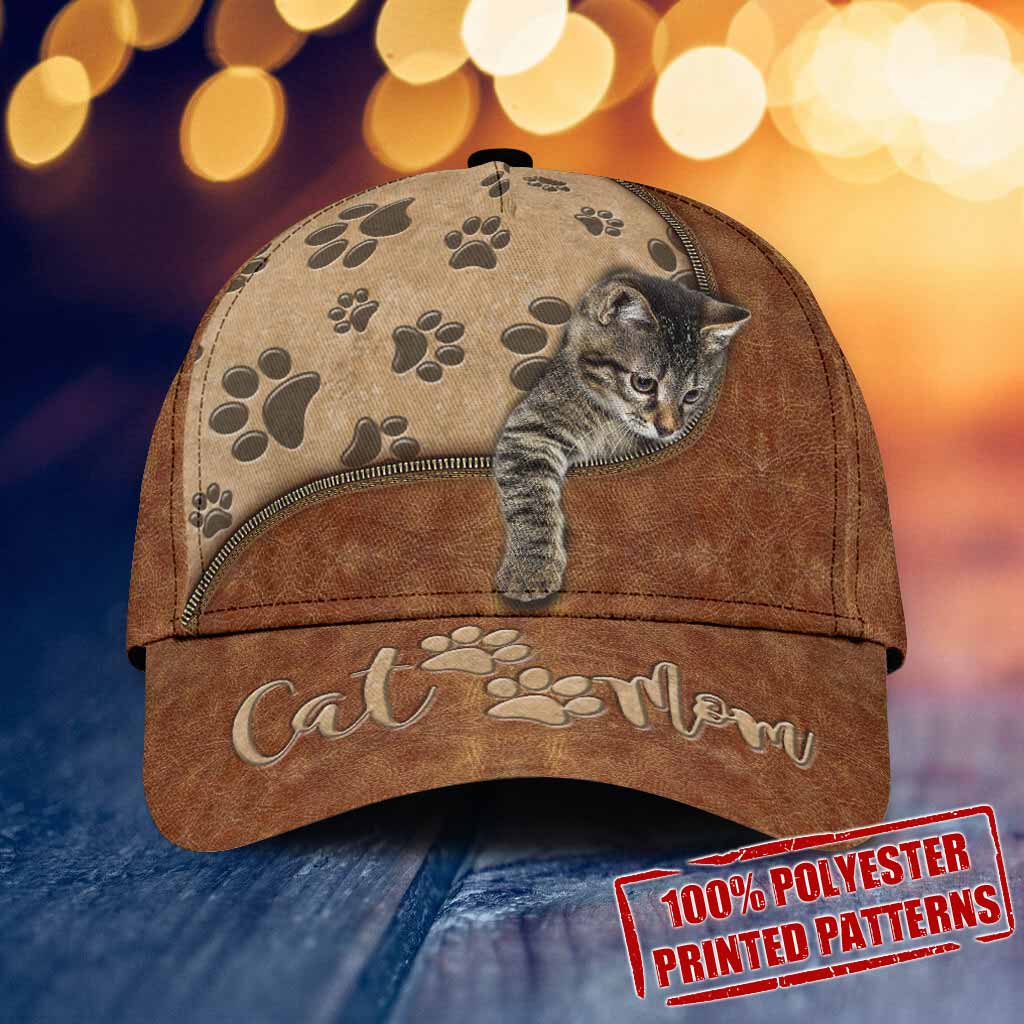 Casquette imprimée en cuir « Maman Chat »