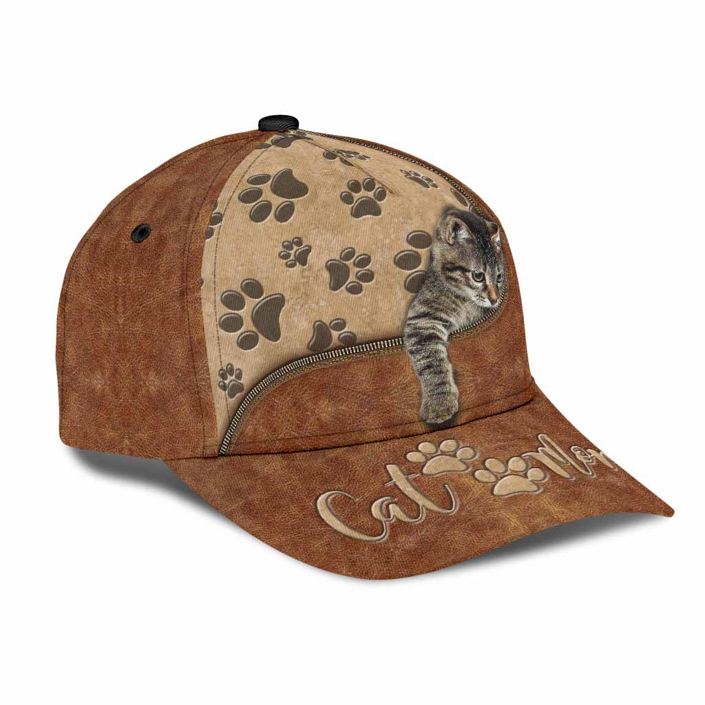 Casquette imprimée en cuir « Maman Chat »