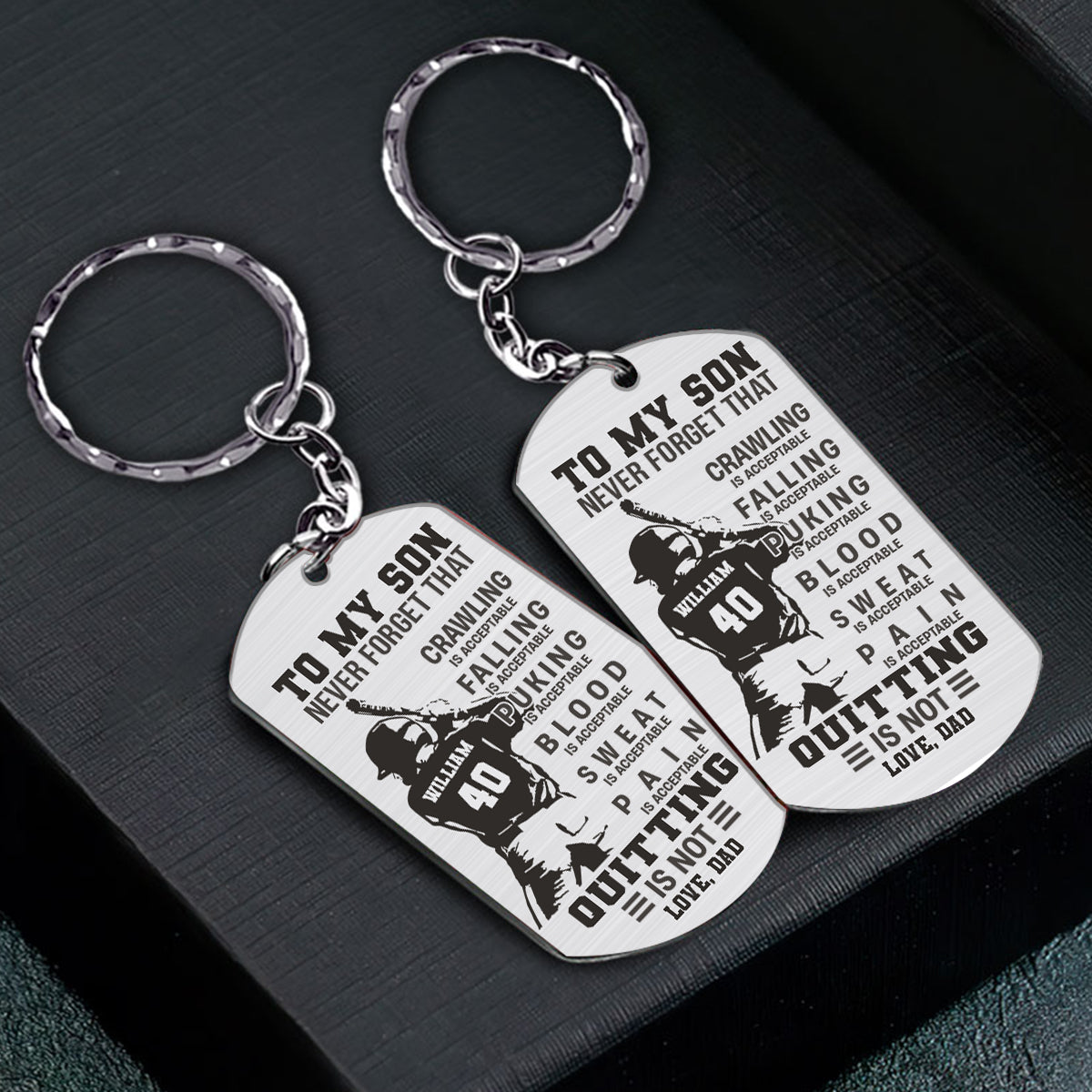 À mon fils : Ramper, c’est bien ! – Porte-clés personnalisé en acier inoxydable, cadeau de baseball pour fils, frère, petit-fils, papa
