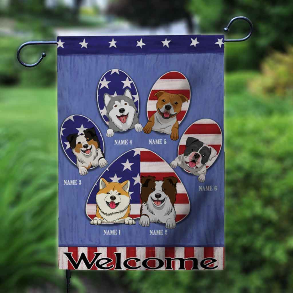 Bienvenue - Drapeau de jardin personnalisé pour chien