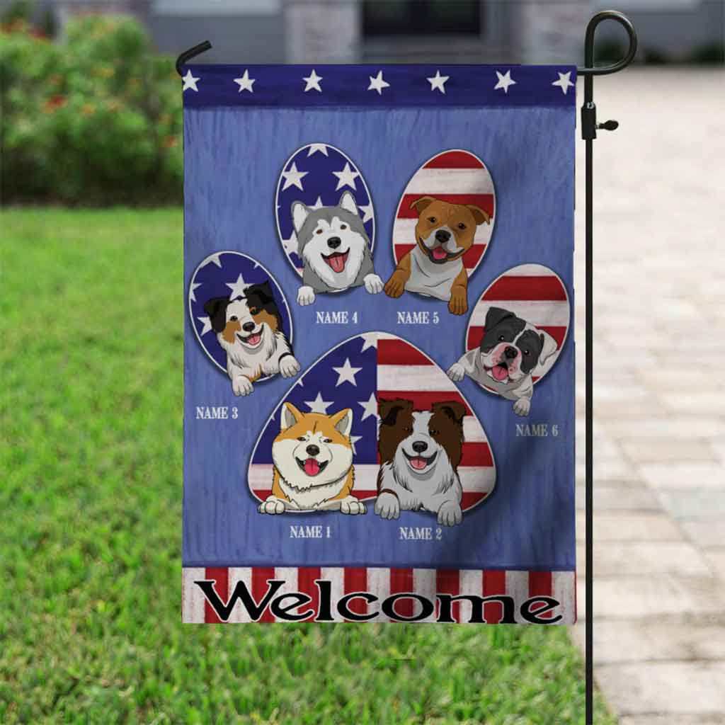 Bienvenue - Drapeau de jardin personnalisé pour chien