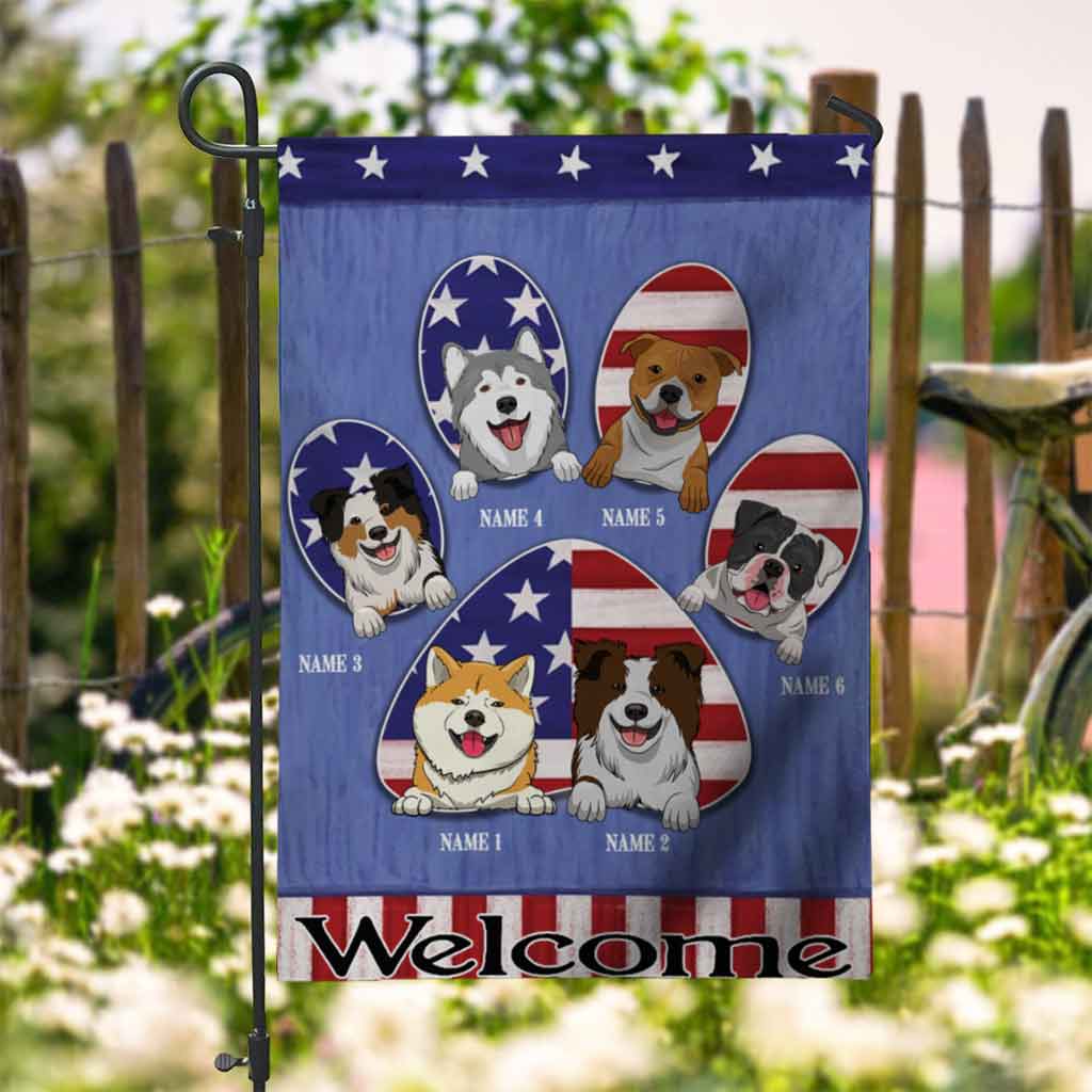 Bienvenue - Drapeau de jardin personnalisé pour chien