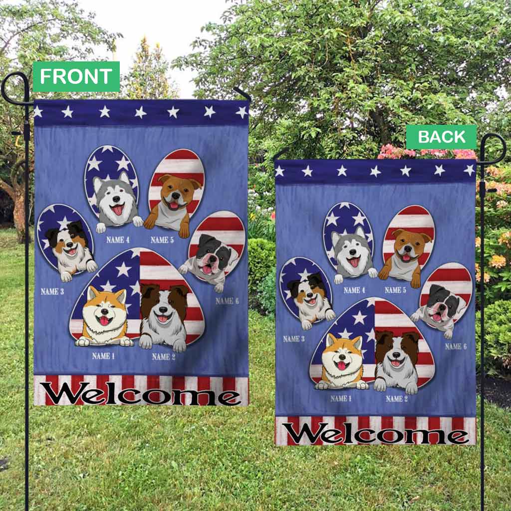 Bienvenue - Drapeau de jardin personnalisé pour chien