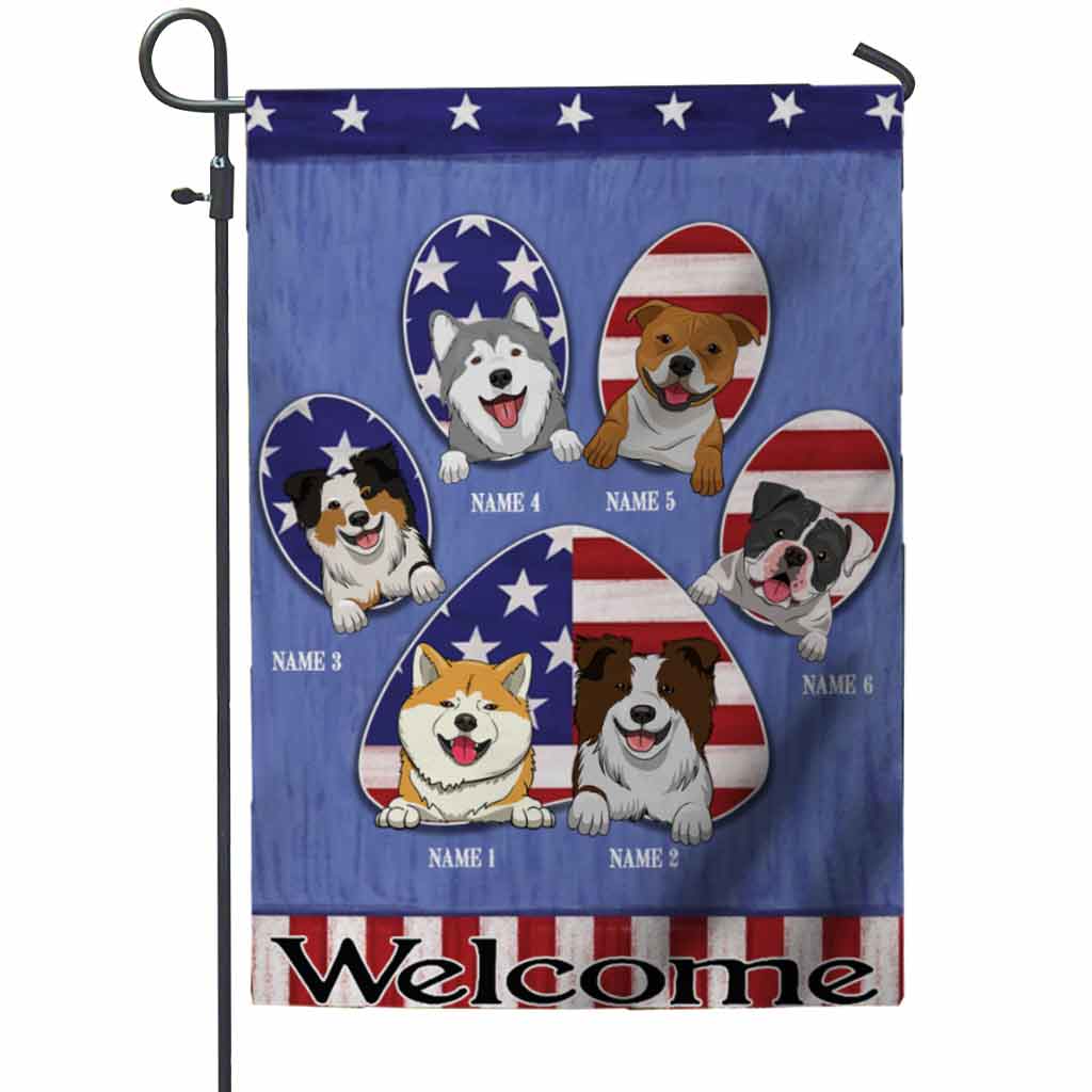 Bienvenue - Drapeau de jardin personnalisé pour chien