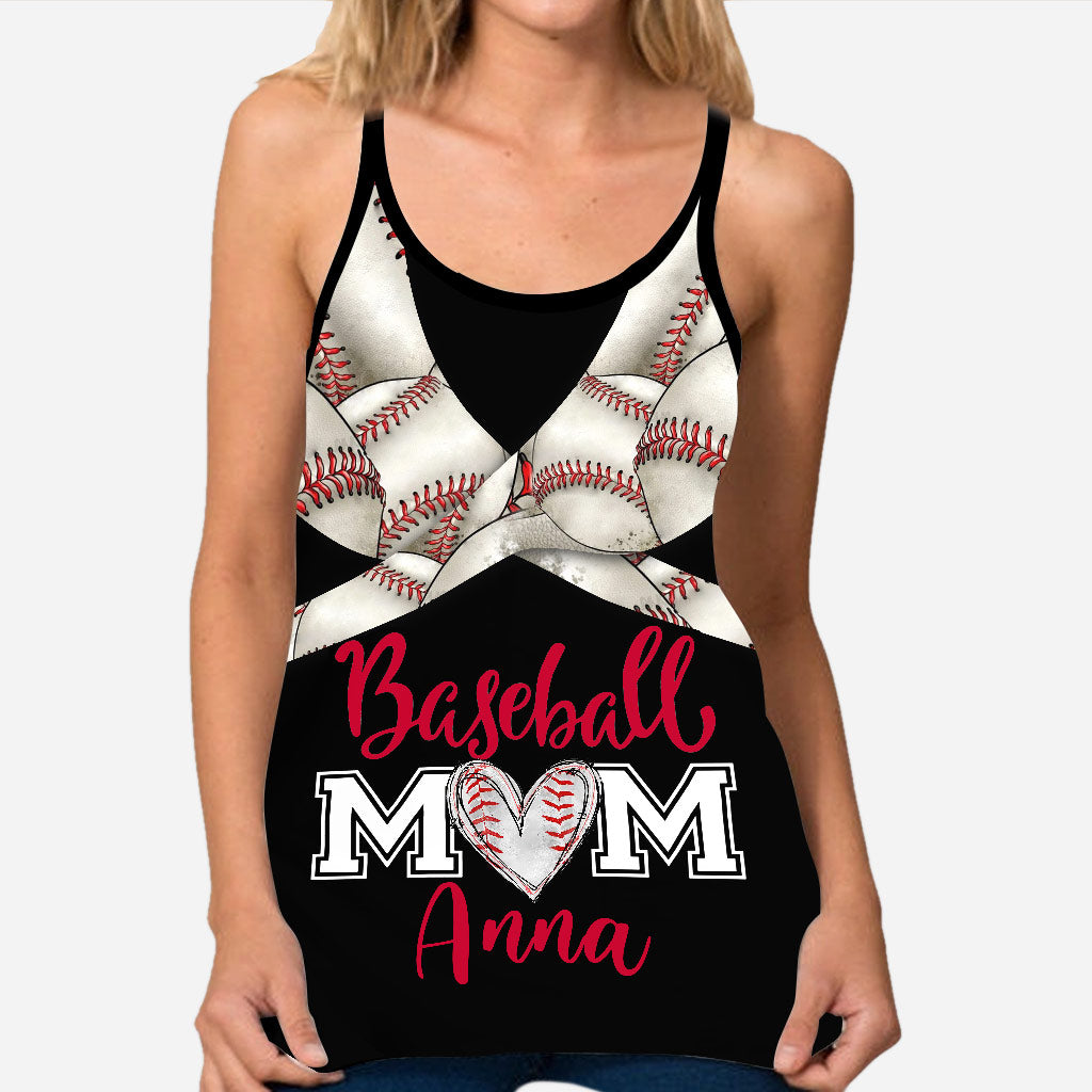Maman de joueur de baseball - Débardeur et legging personnalisés avec croix