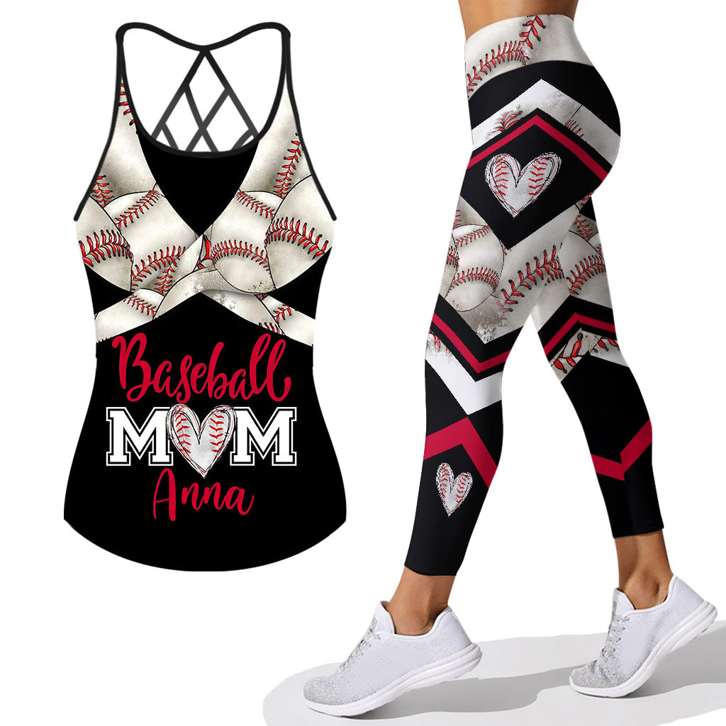 Maman de joueur de baseball - Débardeur et legging personnalisés avec croix