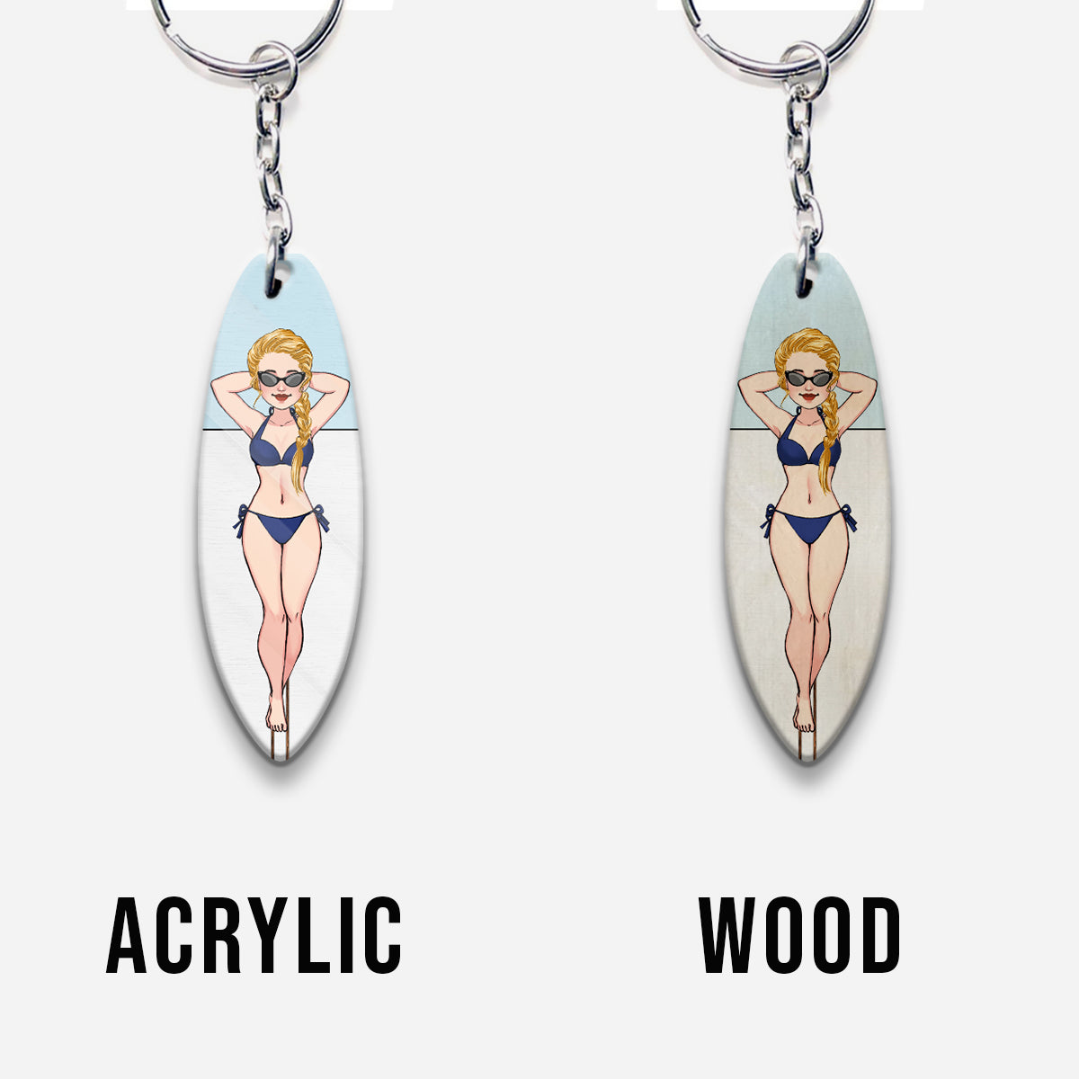 Porte-clés de surf personnalisé « Laying On Board » (Impression recto verso)