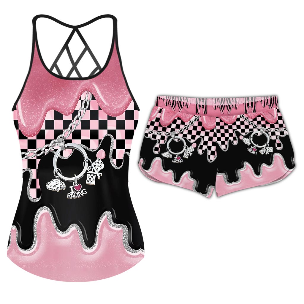 Débardeur et short de course Black Pink Race Girl - Racing Cross pour femme