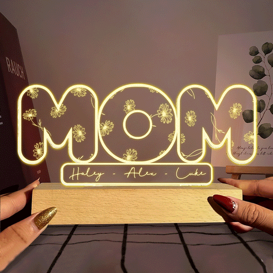 Fleurs de naissance de maman - Plaque lumineuse personnalisée en forme de maman pour la fête des mères