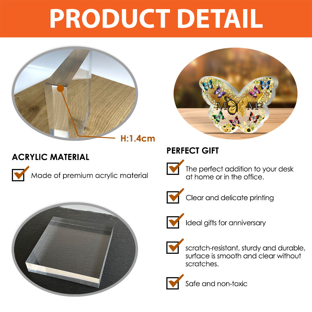Plaque acrylique personnalisée « Papillons et fleurs pour maman et enfants » - Cadeau personnalisé pour maman