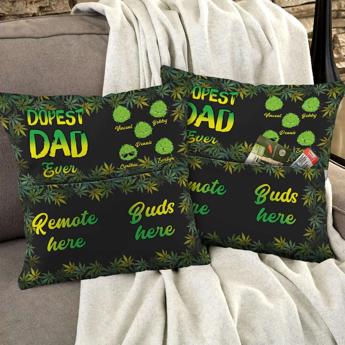 Dopest Dad Ever - Personalized Weed Pocket Pillow