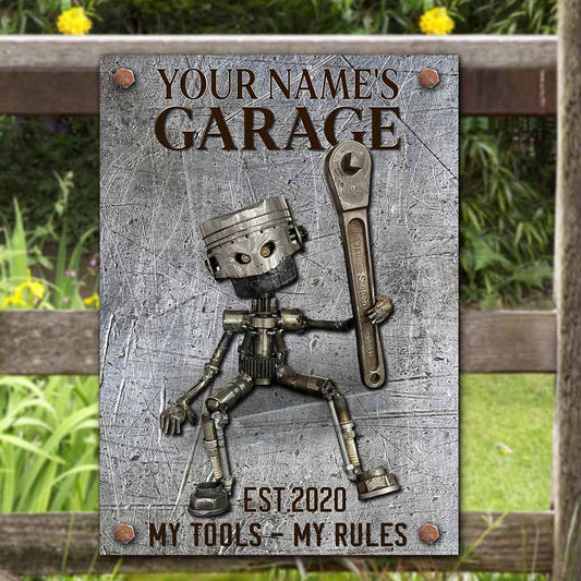 Mes outils, mes règles - Panneau métallique rectangulaire personnalisé pour mécanicien
