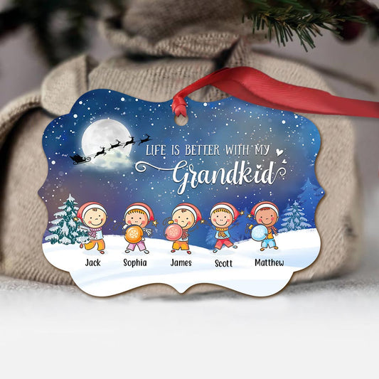 Life is Better With Grandkids - Personalized Christmas Grandma Ornament (Printed On Both Sides)