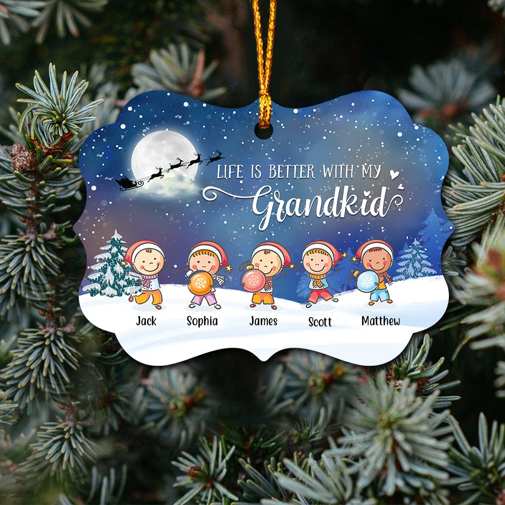 Life is Better With Grandkids - Personalized Christmas Grandma Ornament (Printed On Both Sides)